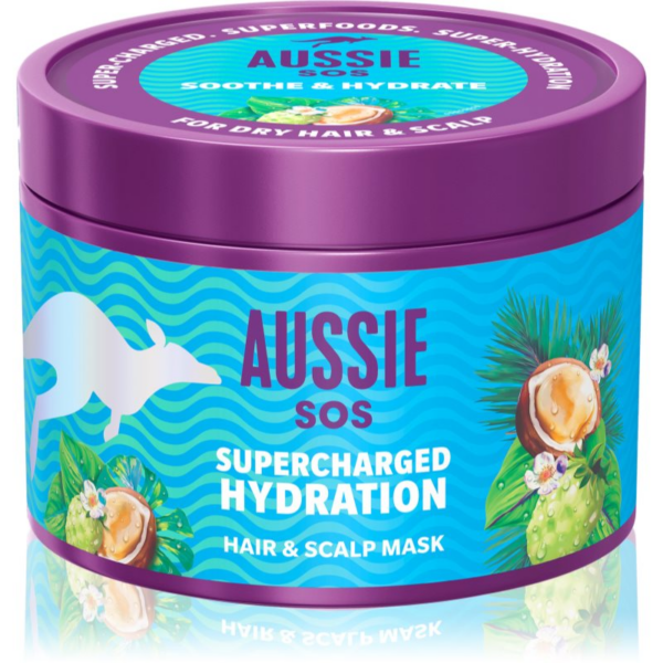 Aussie SOS Supercharged Hydration nyugtató hidratáló maszk a hajra és a fejbőrre 500 ml