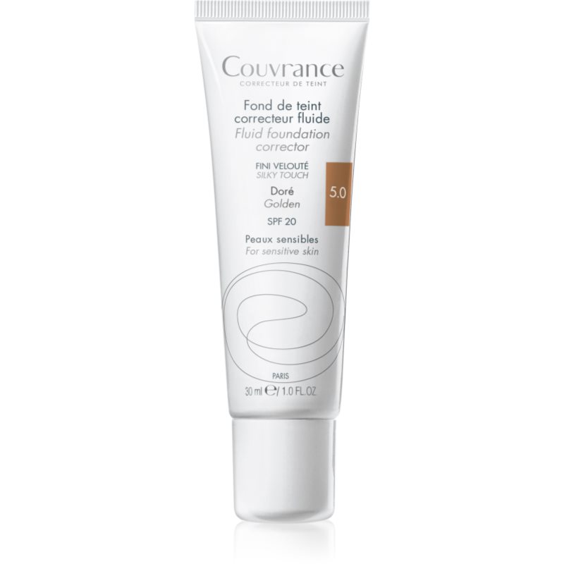 Avène Couvrance Fluid Foundation Corrector hosszan tartó és erősen fedő alapozó SPF 20 árnyalat 5.0 Golden 30 ml-Eredeti