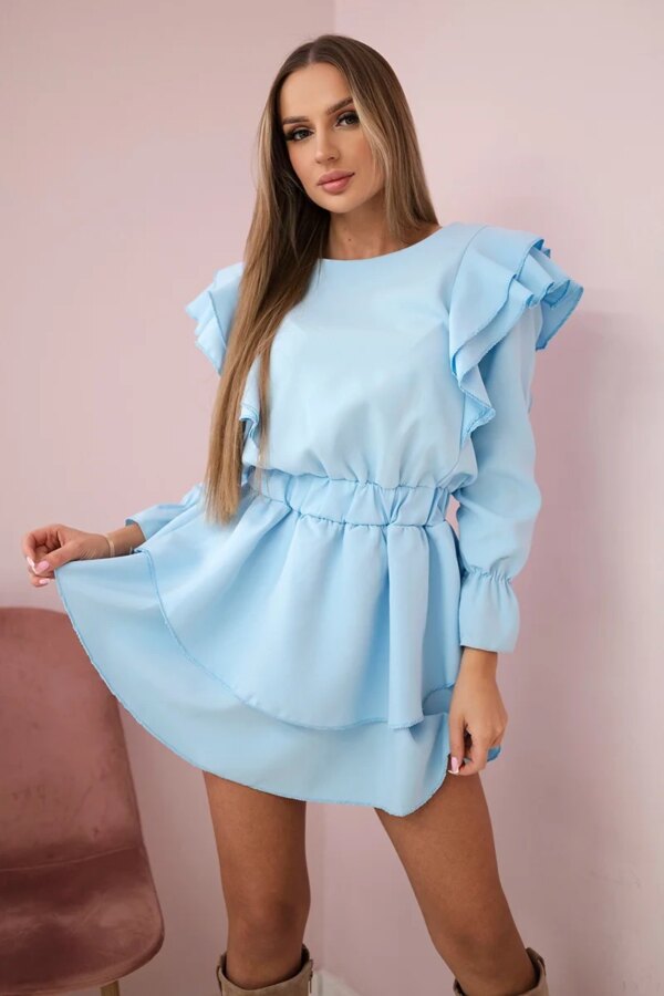 Azure dress with vertical ruffles