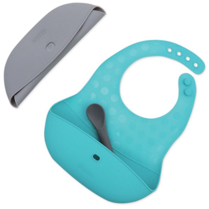 BBLÜV Pöket előke kanállal Grey/Aqua 2 db-ár