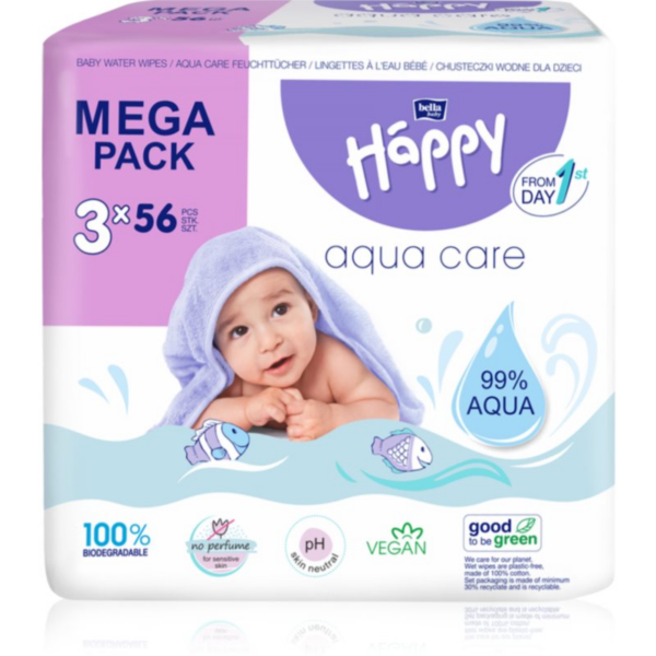 BELLA Baby Happy Aqua care nedves törlőkendő gyerekeknek 3x56 db-Ár