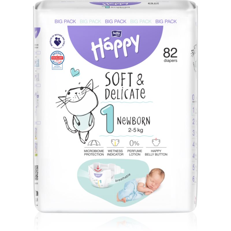 BELLA Baby Happy Soft&Delicate Size 1 Newborn eldobható pelenkák 2-5 kg 82 db-Ár
