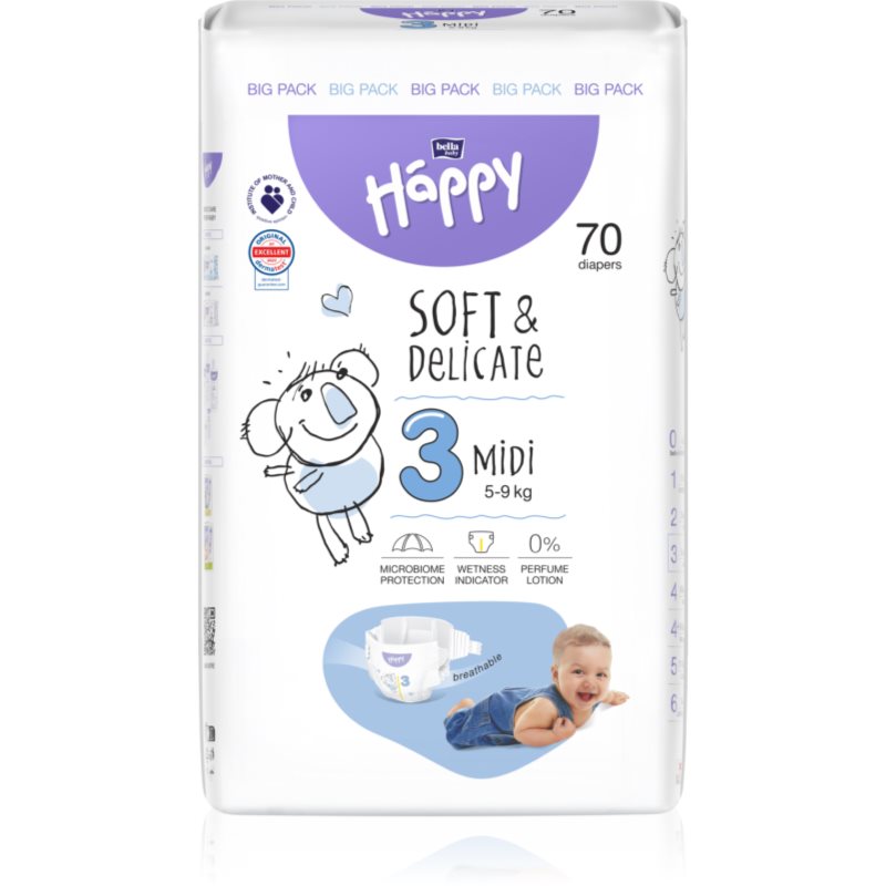 BELLA Baby Happy Soft&Delicate Size 3 MIdi eldobható pelenkák 5-9 kg 70 db-Ár