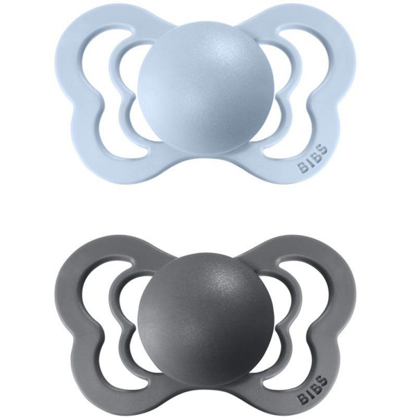 BIBS Couture Natural Rubber Size 1: 0+ months cumi Iron / Baby Blue 2 db-Ár