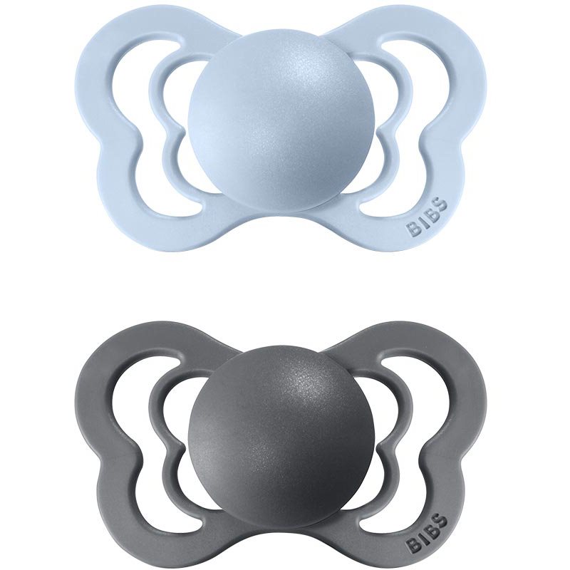 BIBS Couture Natural Rubber Size 1: 0+ months cumi Iron / Baby Blue 2 db-Ár