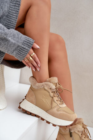 BIG STAR SHOES Bőr Sneaker Csizmák Nőknek Szőrrel A Platformon Big Star