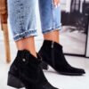 BIG STAR SHOES Botki Damskie Na Obcasie Skóra Zamsz Jasne Cappuccino Nicole 2433