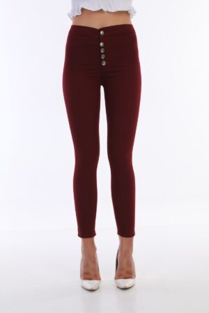 BİKELİFE női bordó magas derékú vékony szárú gombos leggings nadrág