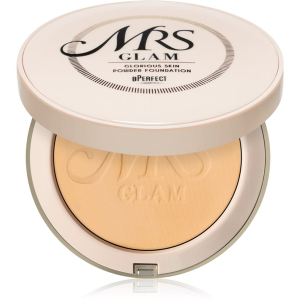 BPerfect Mrs Glam Glorious Skin Powder Foundation kompakt púder matt hatásért árnyalat 04 Medium Gold 70 g
