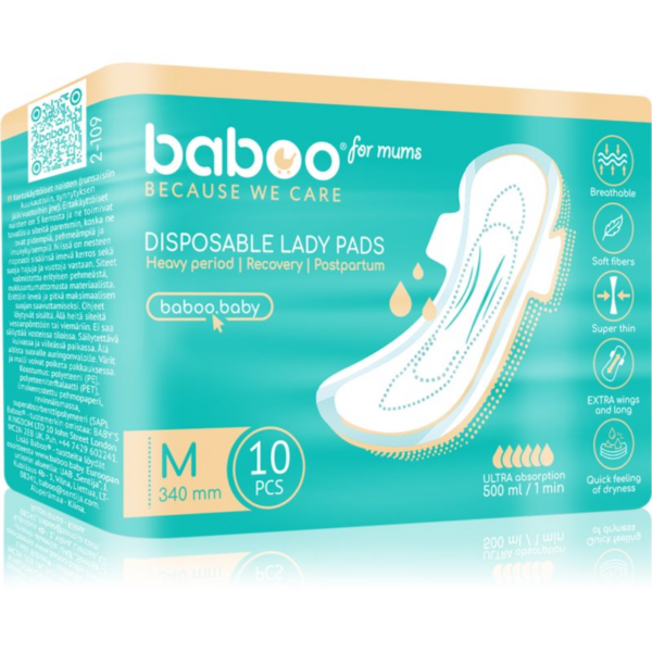 Baboo Postpartum Maternity Pads szülés utáni betétek eldobható M méret 10 db-ár