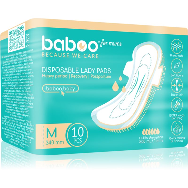 Baboo Postpartum Maternity Pads szülés utáni betétek eldobható M méret 10 db-ár