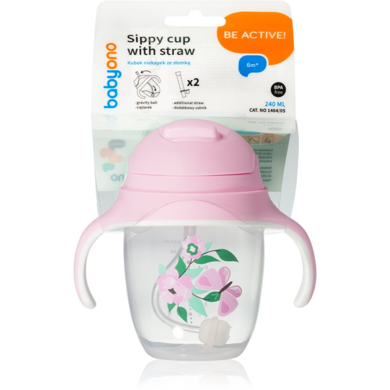 BabyOno Be Active Sippy Cup with Weighted Straw gyakorlóbögre szívószállal 6 m+ Butterfly 240 ml-Ár