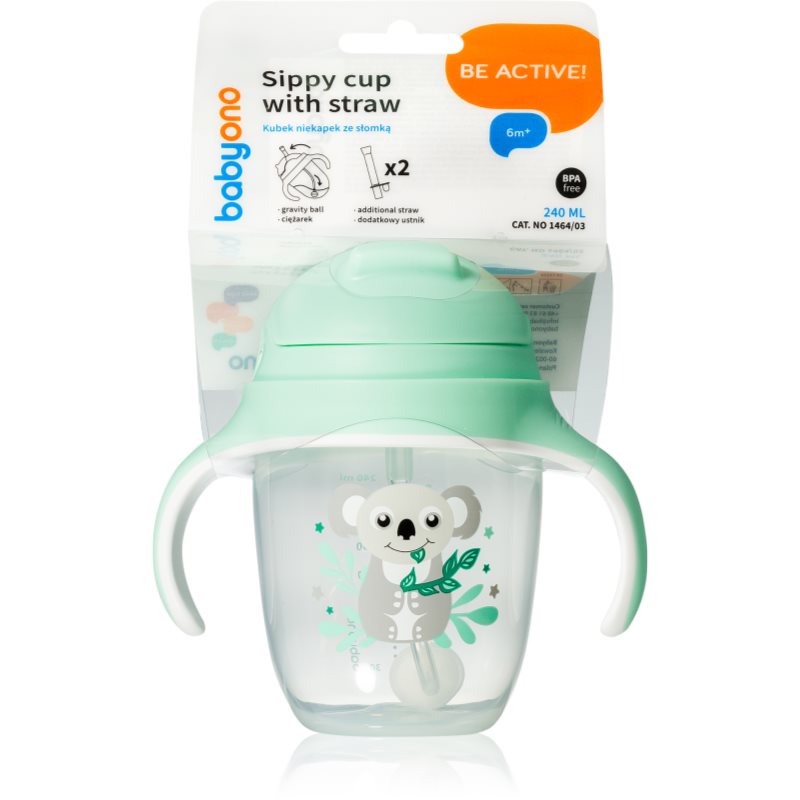 BabyOno Be Active Sippy Cup with Weighted Straw gyakorlóbögre szívószállal 6 m+ Koala 240 ml-Ár