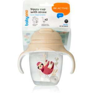 BabyOno Be Active Sippy Cup with Weighted Straw gyakorlóbögre szívószállal 6 m+ Sloth 240 ml-Ár