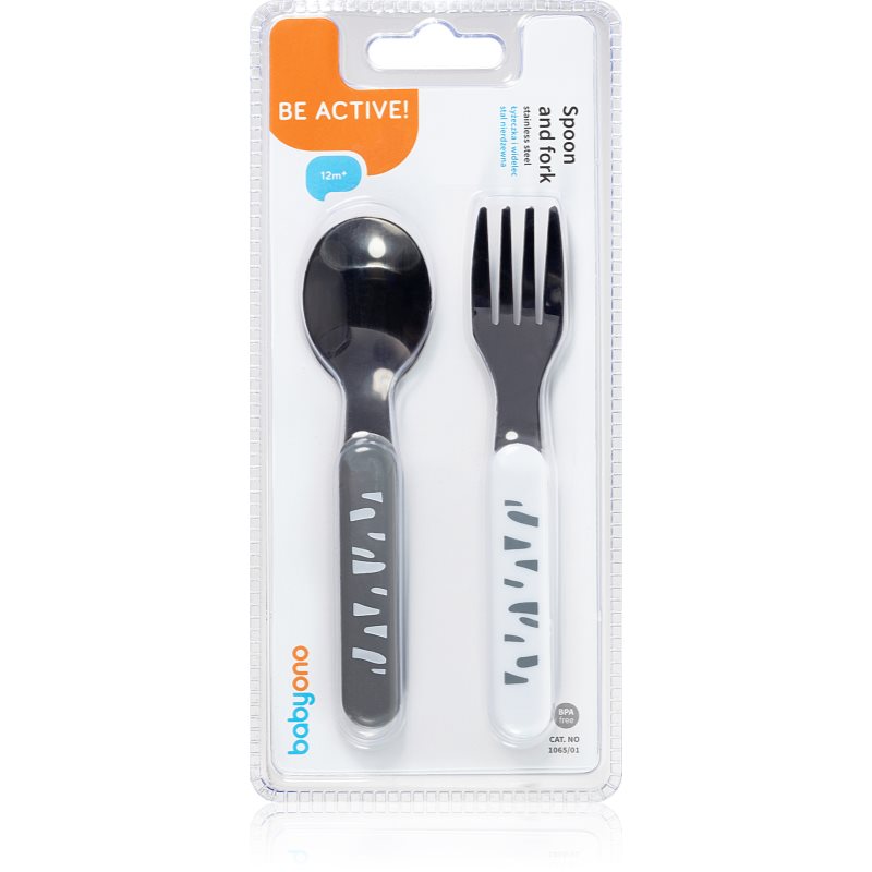 BabyOno Be Active Stainless Steel Spoon and Fork étkészlet Grey-White 12 m+ 2 db-Ár
