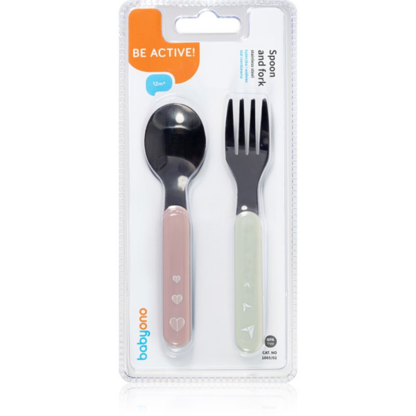 BabyOno Be Active Stainless Steel Spoon and Fork étkészlet Pastel 12 m+ 2 db-Ár