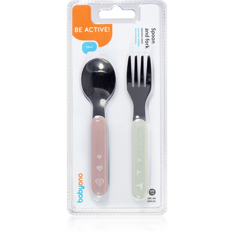 BabyOno Be Active Stainless Steel Spoon and Fork étkészlet Pastel 12 m+ 2 db-Ár