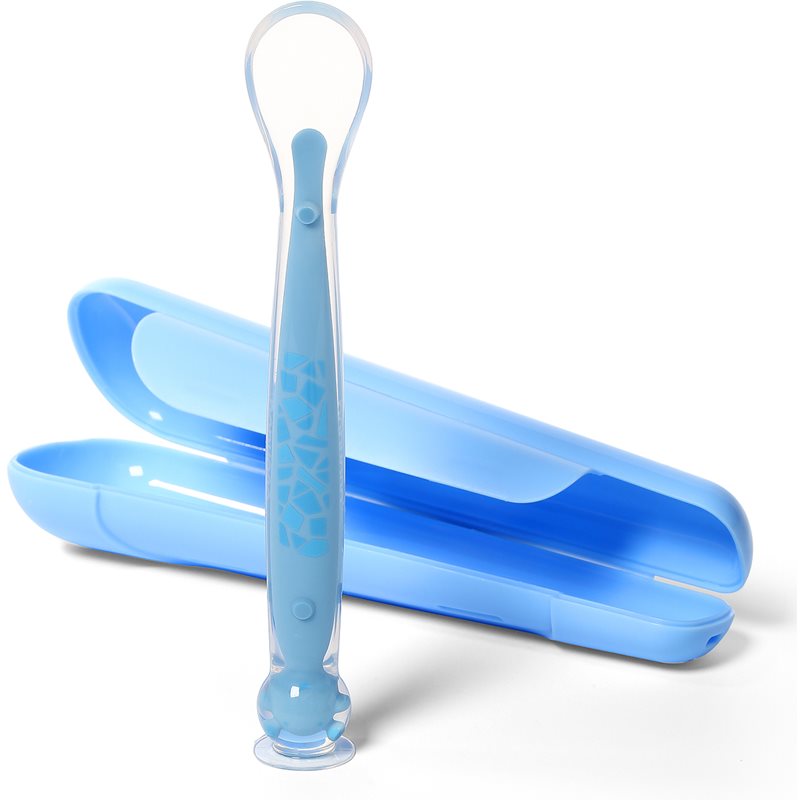 BabyOno Be Active Suction Baby Spoon kiskanál + bevonat Blue 6 m+ 1 db-Ár