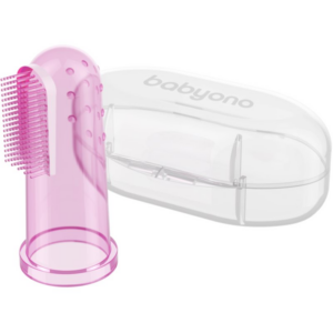 BabyOno Take Care First Toothbrush ujjra húzható fogkefe gyermekeknek tokkal Pink 1 db-Ár