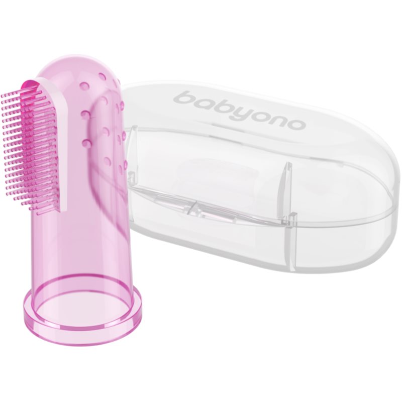 BabyOno Take Care First Toothbrush ujjra húzható fogkefe gyermekeknek tokkal Pink 1 db-Ár