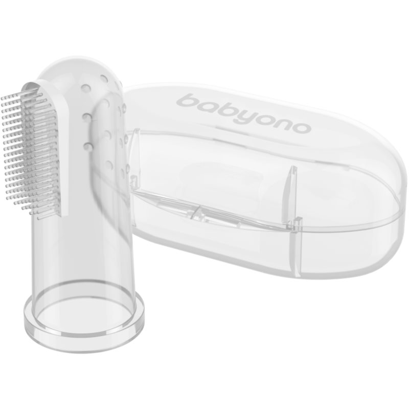 BabyOno Take Care First Toothbrush ujjra húzható fogkefe gyermekeknek tokkal Transparent 1 db-Ár