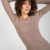 Basic dark beige ribbed blouse with snap studs from Bliss