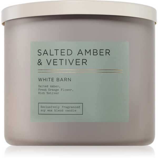 Bath & Body Works Salted Amber & Vetiver illatgyertya 411 g