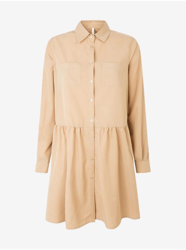 Beige Ladies Shirt Dress Pepe Jeans Alessa - Women