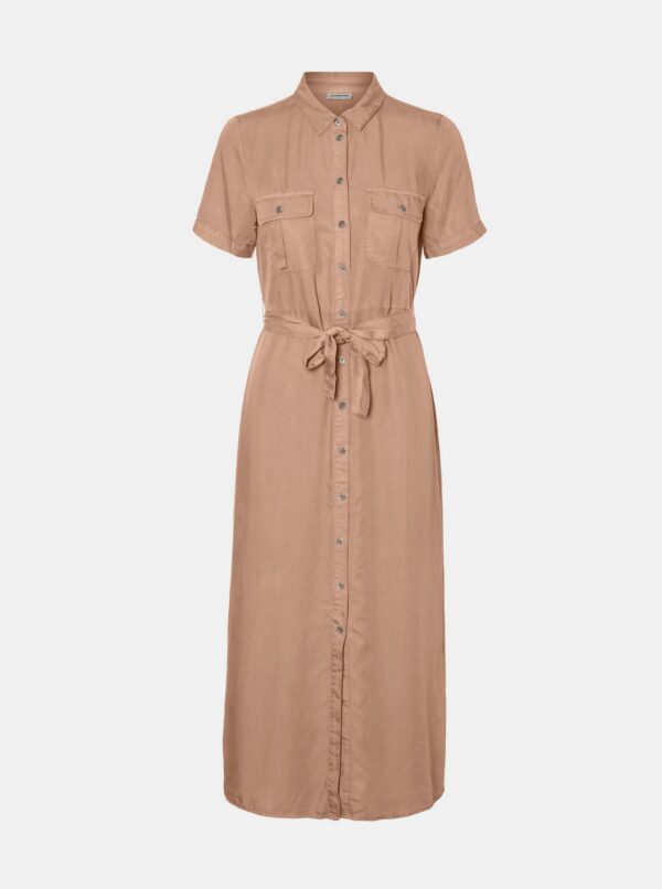 Beige Shirt Maxi-dress with Tie Noisy May Cersei - Women