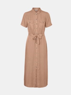 Beige Shirt Maxi-dress with Tie Noisy May Cersei - Women