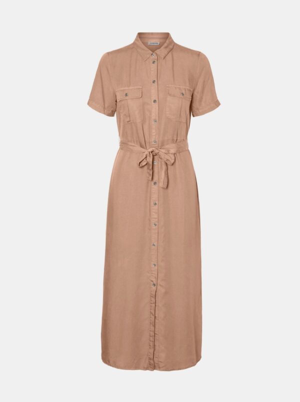 Beige Shirt Maxi-dress with Tie Noisy May Cersei - Women