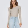 Beige Women's Ribbed Long Sleeve T-Shirt ONLY Emma - Women