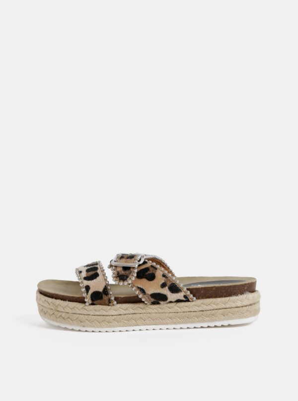 Beige Women's Slippers with Leopard Pattern Haily ́s Leo - Women