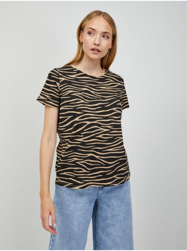 Beige-black T-shirt with animal pattern ORSAY - Women