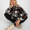 Beige-black plaid T-shirt with pockets