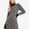 Beige-black women's patterned sweater dress Desigual Francesca - Lacroi - Ladies