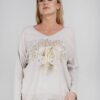 Beige blouse with a print with an admixture of linen