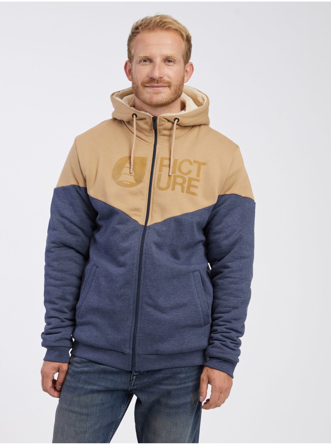 Beige-blue men's zip-up hoodie Picture Plush - Men