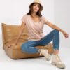 Beige cotton V-neck t-shirt BASIC