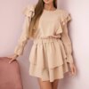 Beige dress with vertical ruffles