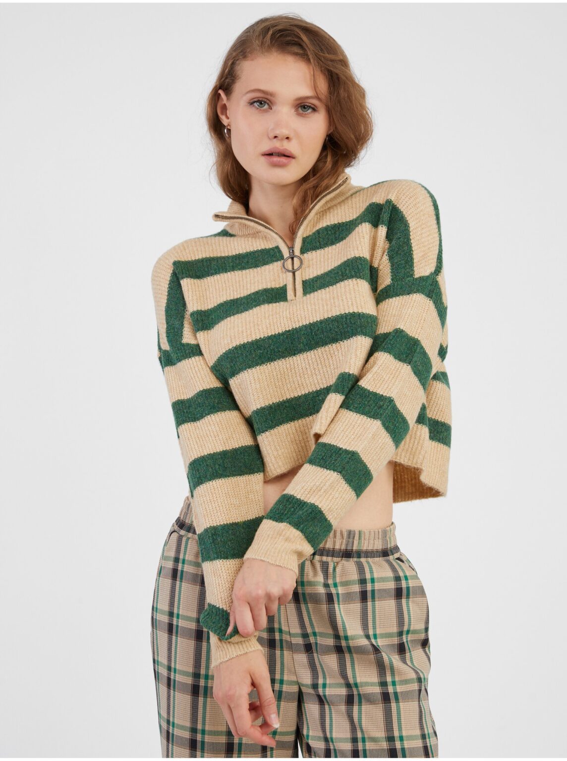 Beige-green women's striped sweater Noisy May New Alice - Women's
