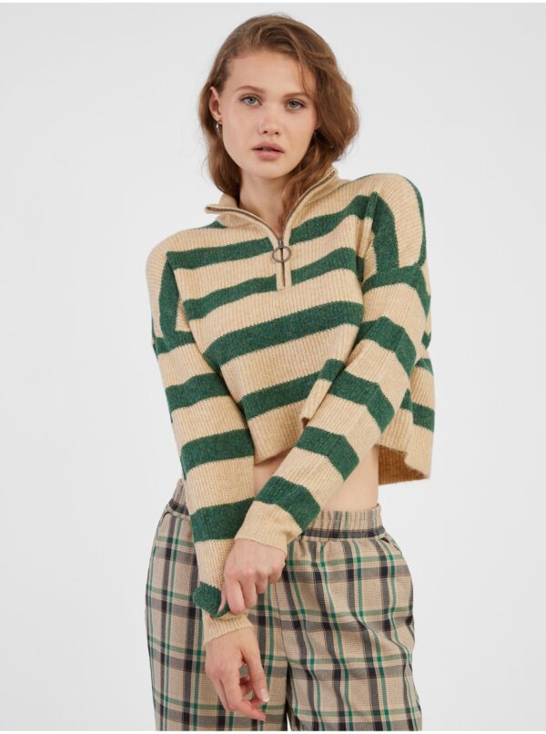 Beige-green women's striped sweater Noisy May New Alice - Women's