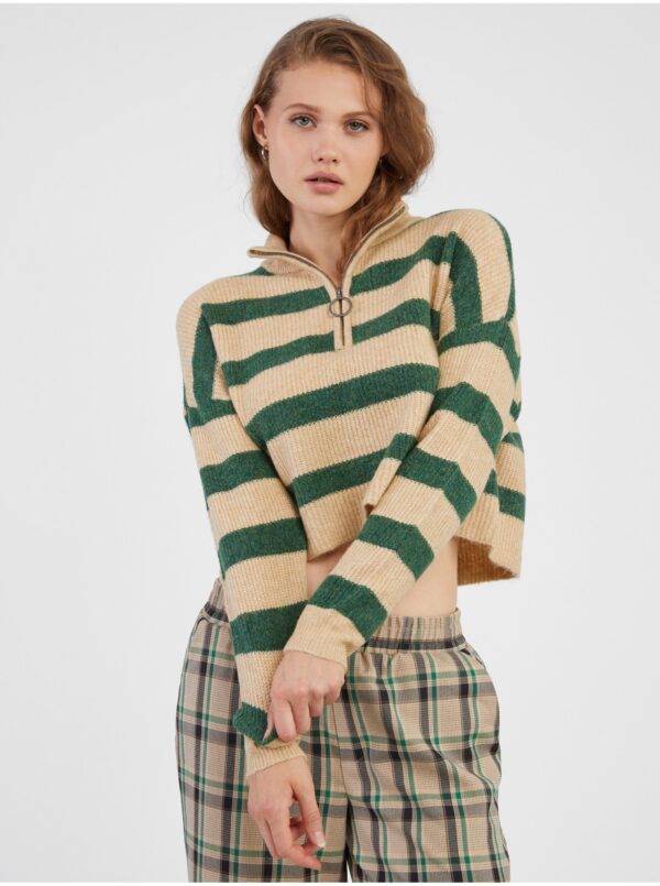 Beige-green women's striped sweater Noisy May New Alice - Women's