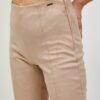 Beige ladies slim fit pants in suede finish Guess Maya - Ladies