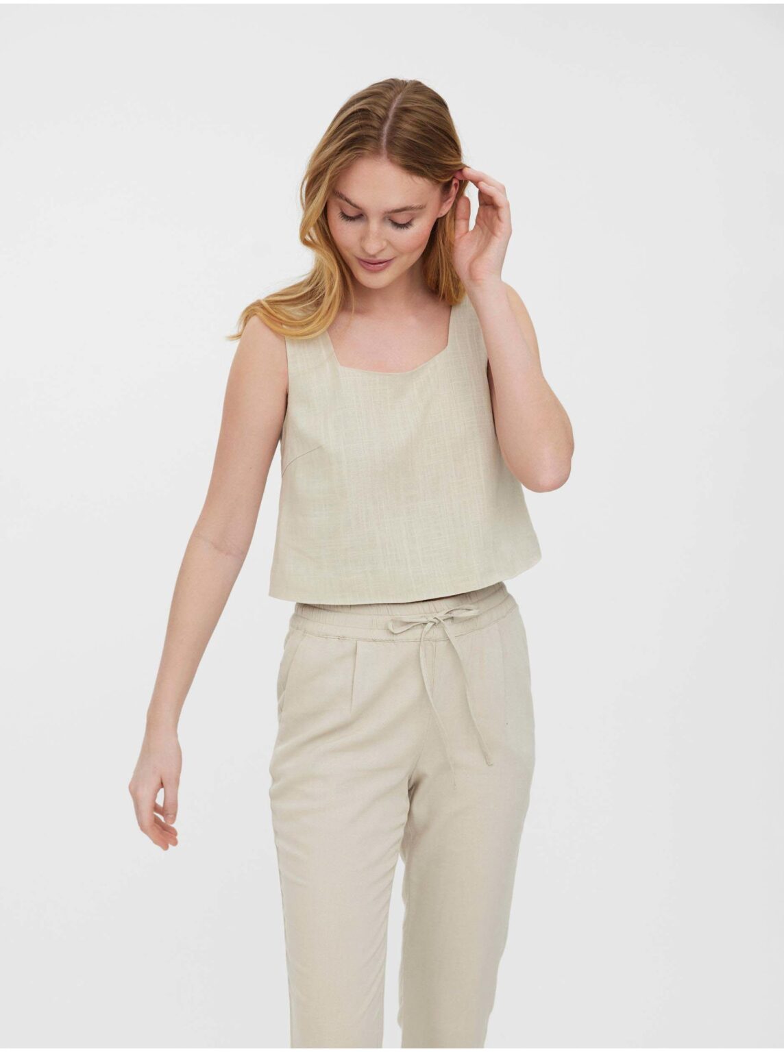 Beige loose cropped tank top VERO MODA Josie - Women
