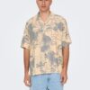Beige men's patterned shirt with short sleeves ONLY & SONS Den - Men's