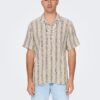 Beige men's striped shirt with short sleeves ONLY & SONS Trev - Men's