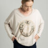 Beige oversize blouse with a shiny print