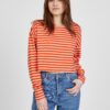 Beige-red women's striped cropped t-shirt Noisy May Frida - Women's