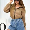 Beige suede sweatshirt with zipper